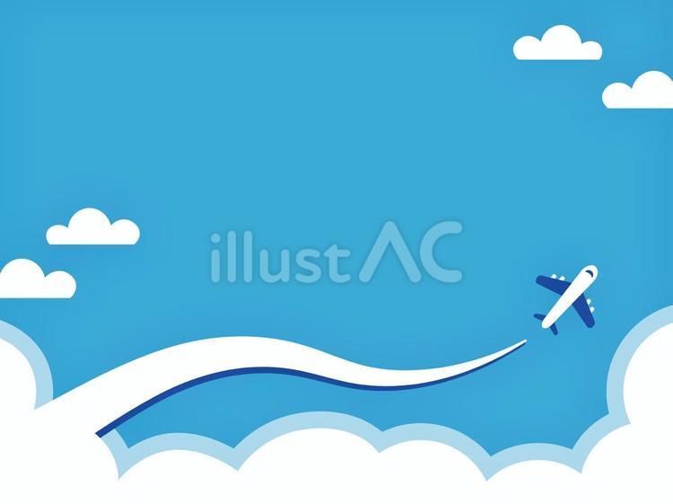 飛行機と白い雲と青空の背景イラスト 空,雲,飛行機のイラスト素材