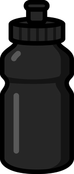 黒のスクイズボトルです。 スクイズボトル,シンプル,スポーツ,給水,ボトル,容器,キャップ付き,水分補給,ドリンク,部活のイラスト素材