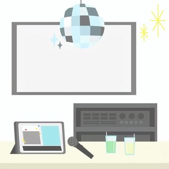 カラオケルーム カラオケ,カラオケルーム,ルーム,部屋,空間,ミラーボール,マイク,テレビ,娯楽,趣味のイラスト素材