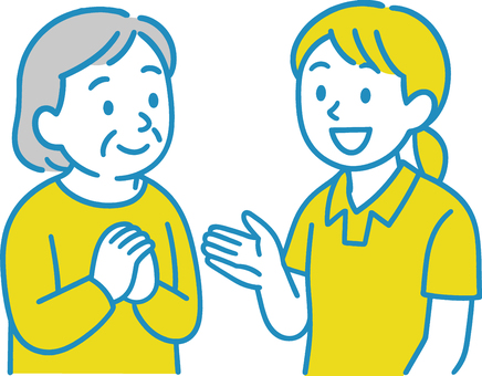 高齢者と介護士の会話 高齢者と介護士の会話 介護,福祉,高齢者,シニア,老人,介護士,介護職,ケアワーカー,介護施設,デイサービスのイラスト素材