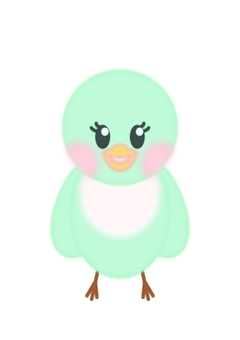 ひよ子です。よろしくお願いします。青緑 ひよこ,鳥,小動物,かわいい,正面,エメラルドグリーン,黄緑,青緑,笑顔,スマイルのイラスト素材