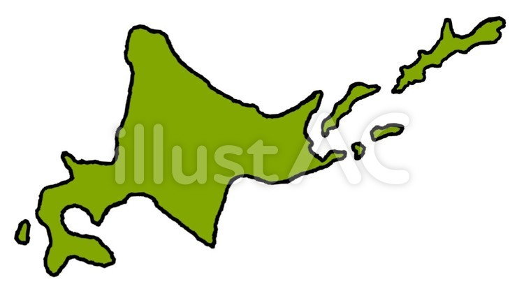北海道(島有り) 北海道,都道府県の形,都道府県のイラスト素材