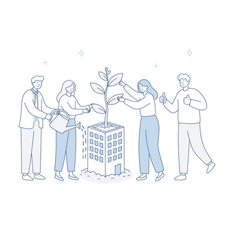 企業成長を支えるビジネスチーム 人物,男女,ビジネス,チーム,成長,協力,会社,植物,育成,成功のイラスト素材