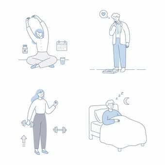 健康習慣に気を遣うビジネスチーム 人物,男女,健康,運動,睡眠,習慣,生活,セルフケア,ヘルスケア,ストレッチのイラスト素材