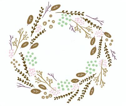 秋色リース リース,ブラウン,茶色,秋,秋色,ナチュラル,手描き,ボタニカル,実,植物のイラスト素材