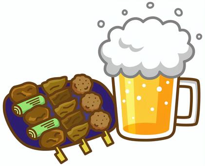 ビールと焼き鳥 ビール,生ビール,お酒,酒,アルコール,飲酒,発泡酒,飲料,飲み物,クラフトビールのイラスト素材