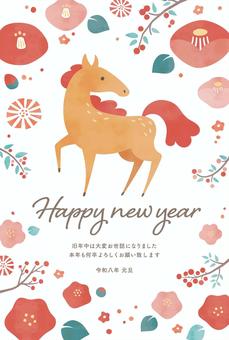 2026年午年賀状074 年賀状,馬,午年,午,はがき,2026年,正月,テンプレート,2026,子馬のイラスト素材