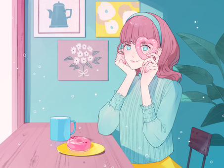 Donuts at the cafe, people, female, girl, JPG