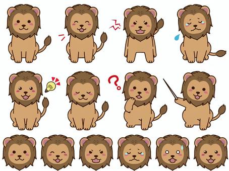 ライオンのイラストセット　占い用動物⑤  ライオン,オス,動物,占い,診断,性格診断,全身,正面,笑顔,喜ぶのイラスト素材