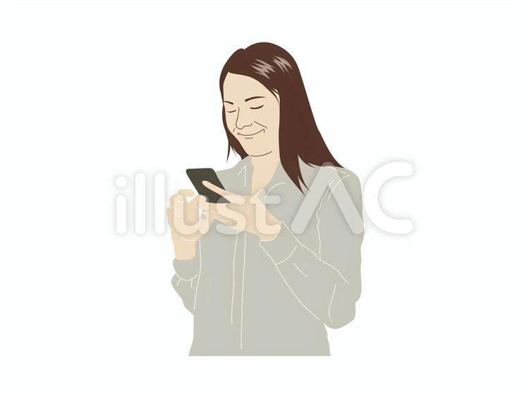 スマホをさわる女性1 若者,携帯電話,ケイタイのイラスト素材