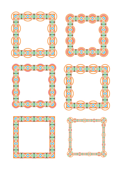 なんだか伝統民族衣装っぽい模様ブラシ6種 模様,伝統風,フレーム,オレンジ色,エキゾチックのイラスト素材