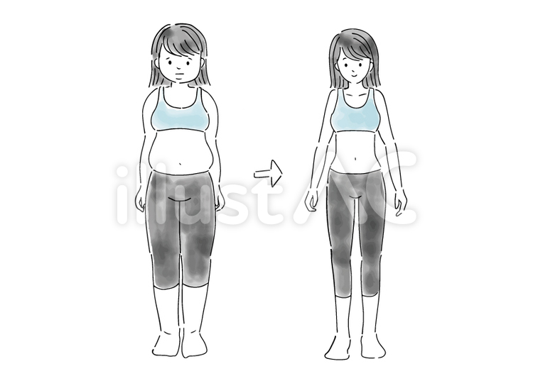 ダイエット　水彩 ダイエット,女性,手書きのイラスト素材