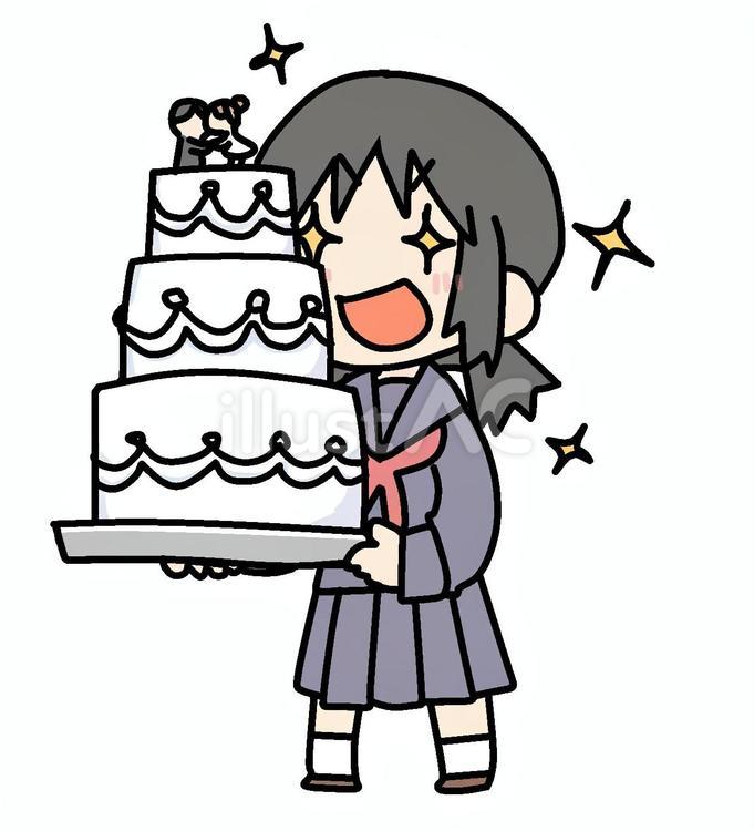 ケーキと目が輝く女子学生 少女,ウェディングケーキ,きらきらのイラスト素材
