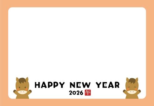 2026午年年賀状写真フレーム 午,馬,2026,年賀状,写真,テンプレート,フレーム,happynewyear,年賀はがき,シンプルのイラスト素材