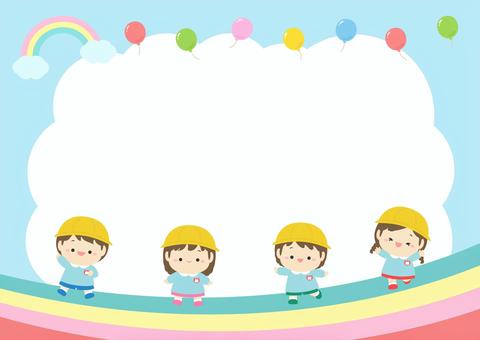 入園式の幼稚園児と虹と空の背景02 入園式の幼稚園児と虹と空の背景02 入園,入園式,春,卒園,卒園式,幼稚園,保育園,子供,人物,園児のイラスト素材