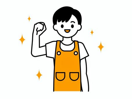 エプロンを着けた男性のイラスト01 人物,男性,20代,30代,40代,保育士,幼稚園教諭,介護士,介護福祉士,幼稚園のイラスト素材