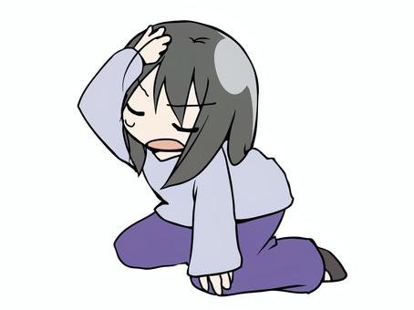 女性 脱力 女性 脱力 女性,黒髪,ズボン,脱力,あきれる,困る,汗,ポーズ,ユーモア,白背景のイラスト素材