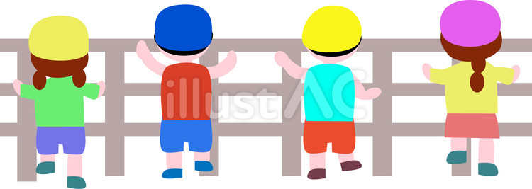 子供　遠足　柵 小学生,園児,幼稚園のイラスト素材