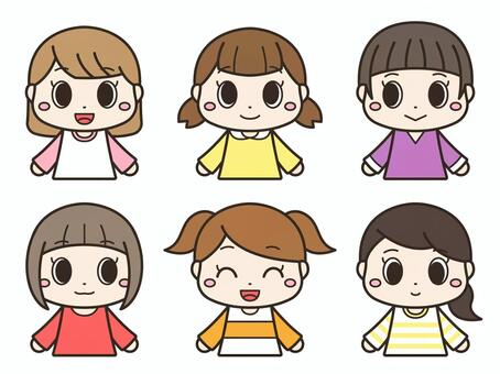 いろいろな髪型の園児6人_女の子セット