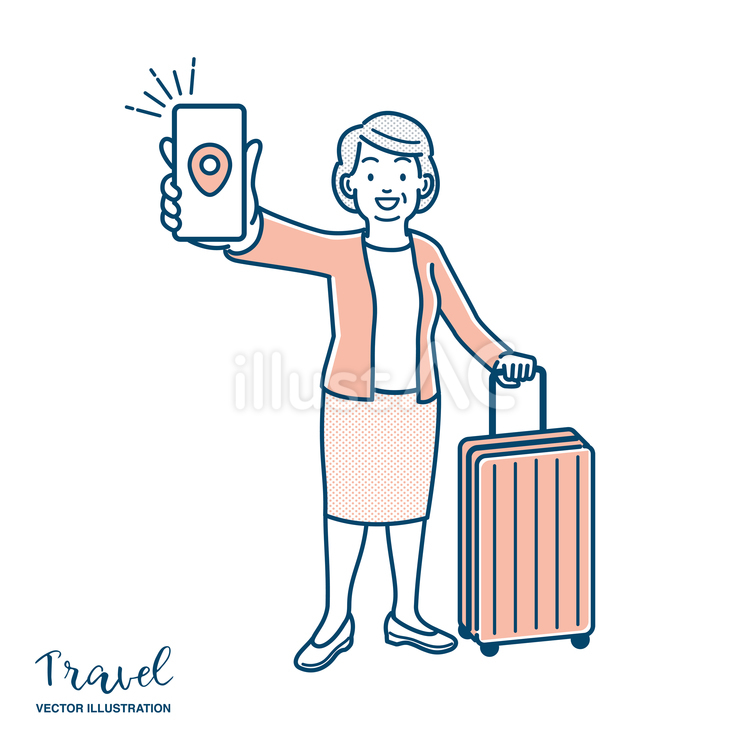 マップのアプリを使用し旅行する年配の女性 旅行,マップ,女性のイラスト素材
