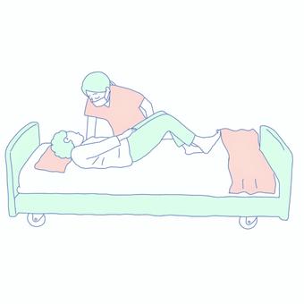介護　起床介助 介護,高齢者,介護士,福祉,老人ホーム,介護現場,お世話,介助,優しいイラスト,起床介助のイラスト素材