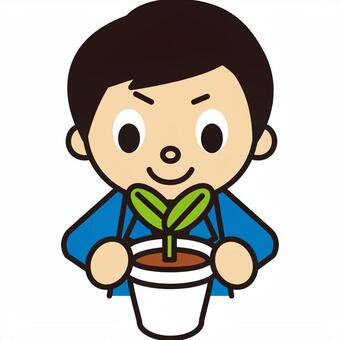 Young male employee, flowerpot, career enhancement, young leaves, flower pot, JPG and PNG