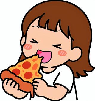 白のピザの女子です。 ピザ,シンプル,食べる,食事,ファストフード,テイクアウト,笑顔,幸せ,食べ物,昼食のイラスト素材