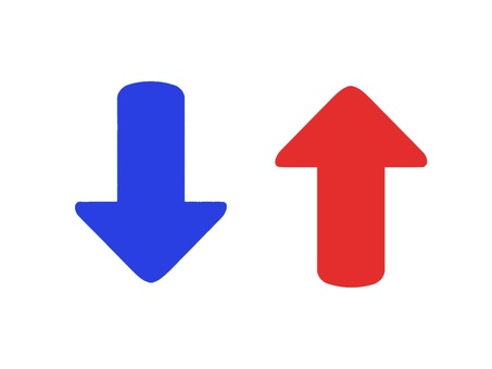 方向を指し示す矢印(やじるし) 矢印,上昇,下落,トレンド,高騰,暴落,局面,下降,上がる,下るのイラスト素材