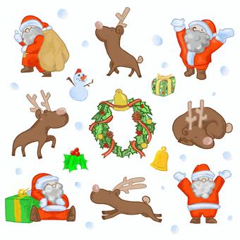 クリスマス クリスマス,サンタクロース,サンタ,赤,緑,黄色,ベル,贈り物,まつぼっくり,柊のイラスト素材