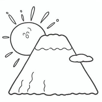 富士山の白黒手描きイラスト1 富士山,手描き,日の出,新年,挿絵,かわいい,山,景色,白黒,線画のイラスト素材