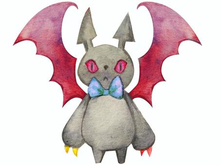 【水彩】悪魔2 悪魔,悪役,悪者,鬼,動物,ハロウィン,リボン,蝶結び,キャラクター,ワンポイントのイラスト素材