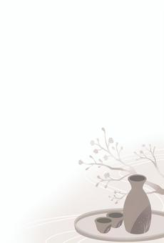 故人の趣味の喪中はがきお酒 喪中はがき,年賀状,背景,挨拶,テンプレート,徳利,お猪口,趣味,葉書,フレームのイラスト素材