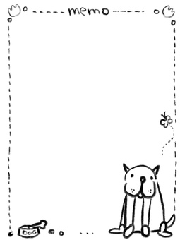 線画の犬のフレーム　落書き風 メモ帳,らくがき,犬,シンプル,線画,ゆるい,ほのぼの,手描き,フレーム,飾り枠のイラスト素材