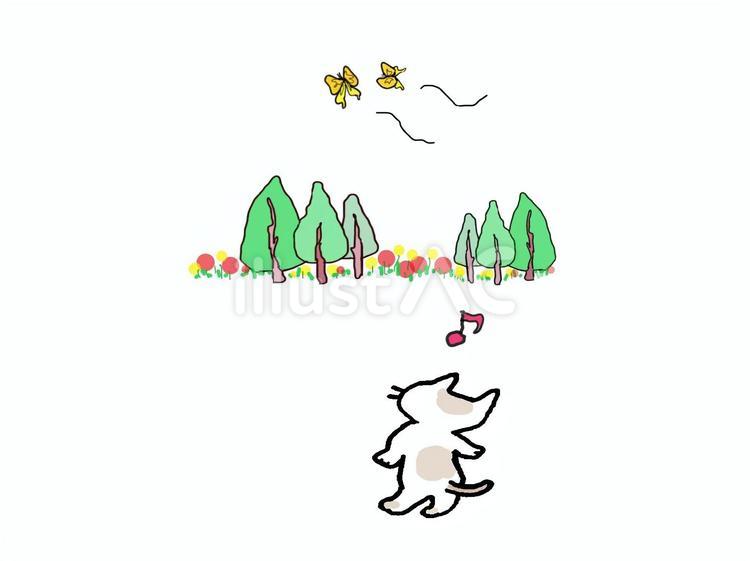 空へ舞い上がる蝶を見上げる猫さん 猫,チョウチョ,蝶のイラスト素材