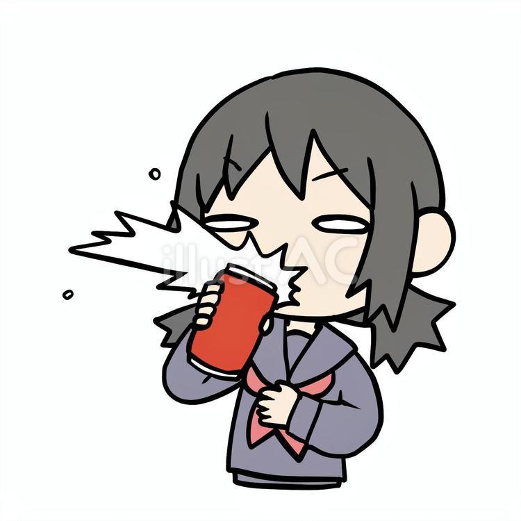 缶飲料を無気力に噴きだす学生少女 学生,缶飲料,白目のイラスト素材