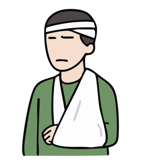 交通事故・包帯を巻き痛みを訴える男性 怪我,整形外科,包帯,病院,通院,三角巾,交通事故,腕,頭痛,全身疲労のイラスト素材