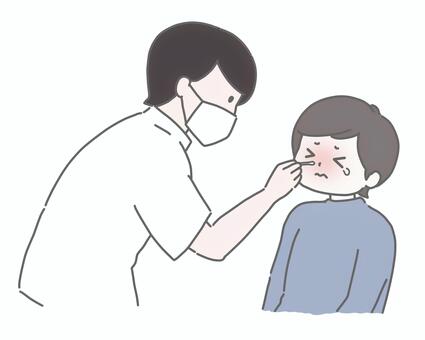 インフルエンザ検査をする男性 検査,インフルエンザ,鼻腔ぬぐい液,鼻,医療,病院,クリニック,医師,看護師,患者のイラスト素材