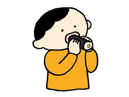 恵方巻きを食べる男の子 恵方巻き,節分,子ども,食事,日本文化,行事,風習,巻き寿司,伝統,冬のイラスト素材