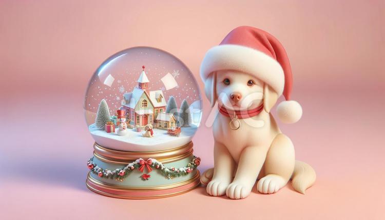 犬のサンタクロースの3DCGイラスト画像 生き物,かわいい,衣装のイラスト素材