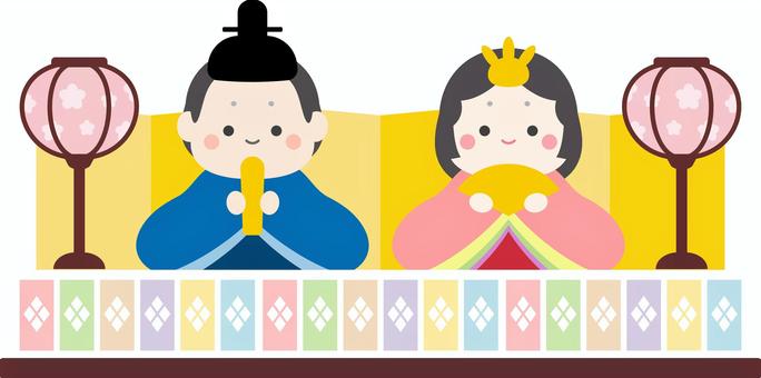 ひな祭りのひな人形、おひな様とおだいり様 ひなまつり,春,ひな祭り,おひな様,ひな人形,お雛様,おひなさま,3月,手描き,かわいいのイラスト素材