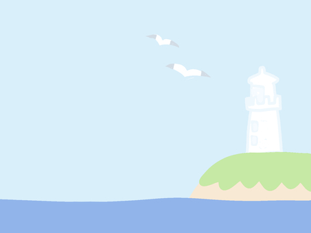灯台のある風景 灯台,海,島,カモメ,鳥,夏,風景,空,壁紙,背景のイラスト素材
