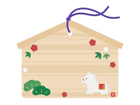 馬の絵馬のフレーム　テキストスペースあり 絵馬,馬,午年,午,干支,スペース,余白,空白,フレーム,縁起物のイラスト素材