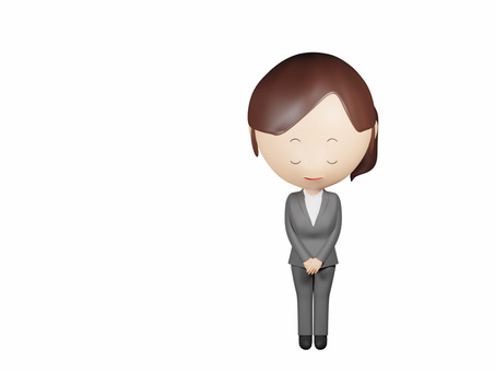 丁寧なお辞儀をするスーツ女性・背景透過 女性,スーツ,全身,ol,お辞儀,礼,おばさん,女性スタッフ,笑顔,ふんわりのイラスト素材