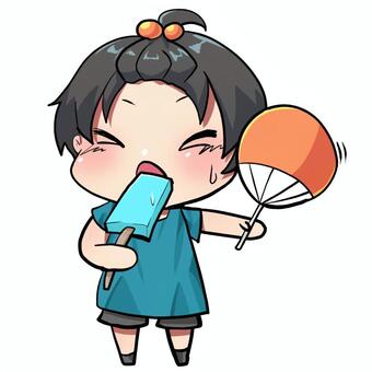 暑いですねー 暑いですねー 夏,ちびキャラ,1人のイラスト素材