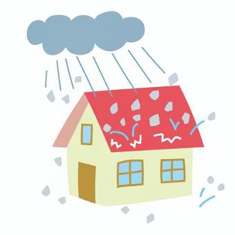 雹害に遭う家 住宅,トラブル,一軒家,家,雹,雨,降る,割れる,当たる,屋根のイラスト素材