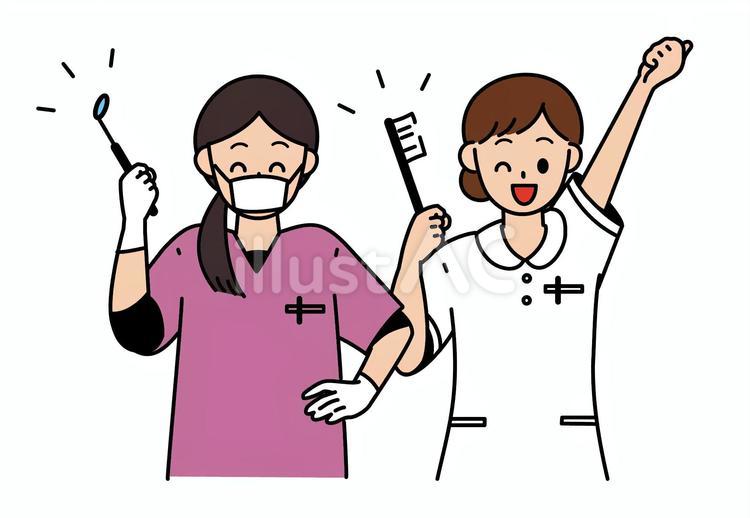 女性歯科医師と歯科衛生士C②２ 歯科医師,歯科衛生士,歯科のイラスト素材