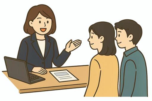 カウンターで接客する女性