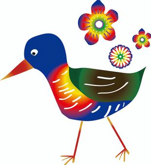 沖縄のヤンバルクイナ 沖縄,ヤンバルクイナ,鳥,ハイビスカス,花,紅型,カラフル,鮮やか,かわいい,植物のイラスト素材
