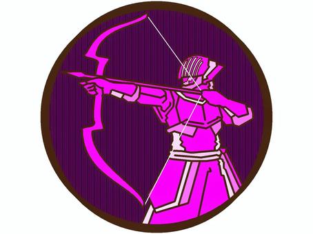 弓兵のアイコン『紫』 弓兵,兵士,戦士,武器,装備,モチーフ,カラー,弓,矢,構えるのイラスト素材