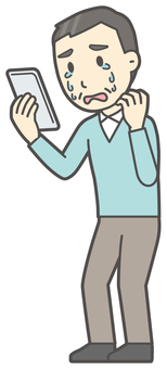  ニット中年男性-046-全身 スマホ,泣く,おじさん,男性,中年,お父さん,パパ,シニア,ミドルエイジ,人物のイラスト素材